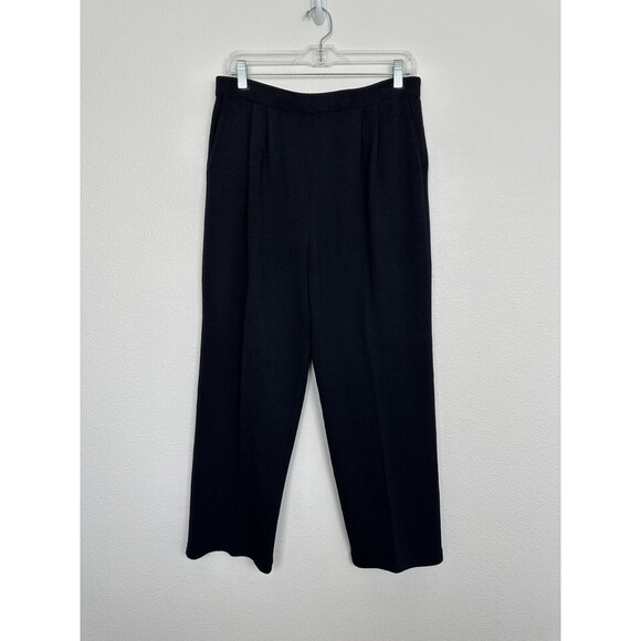 St John Santana Knit Straight Leg Crop High Waisted Pants Black Stretch Size 10 - Picture 2 of 8